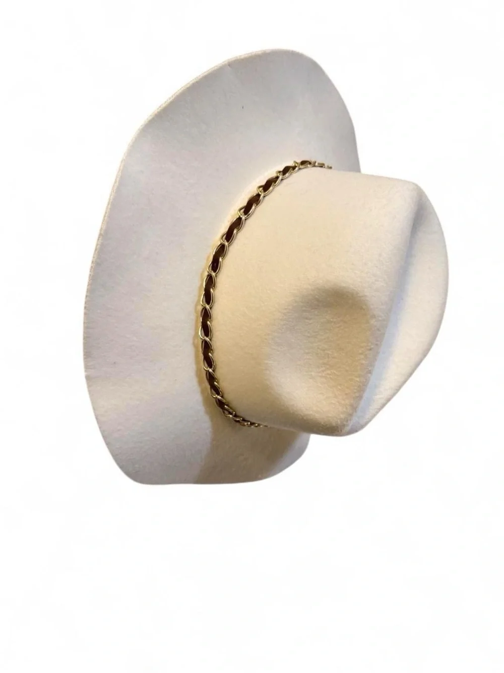 Cream Felt Fedora with Braided Metal Chain - Women’s Hat